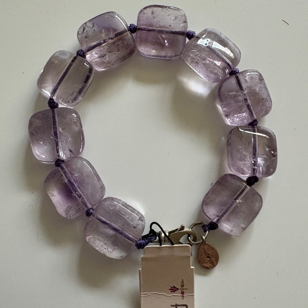 Peyote Bird Free Spirit Amethyst Sterling Silver Chunky Knotted Bracelet 8" NWT